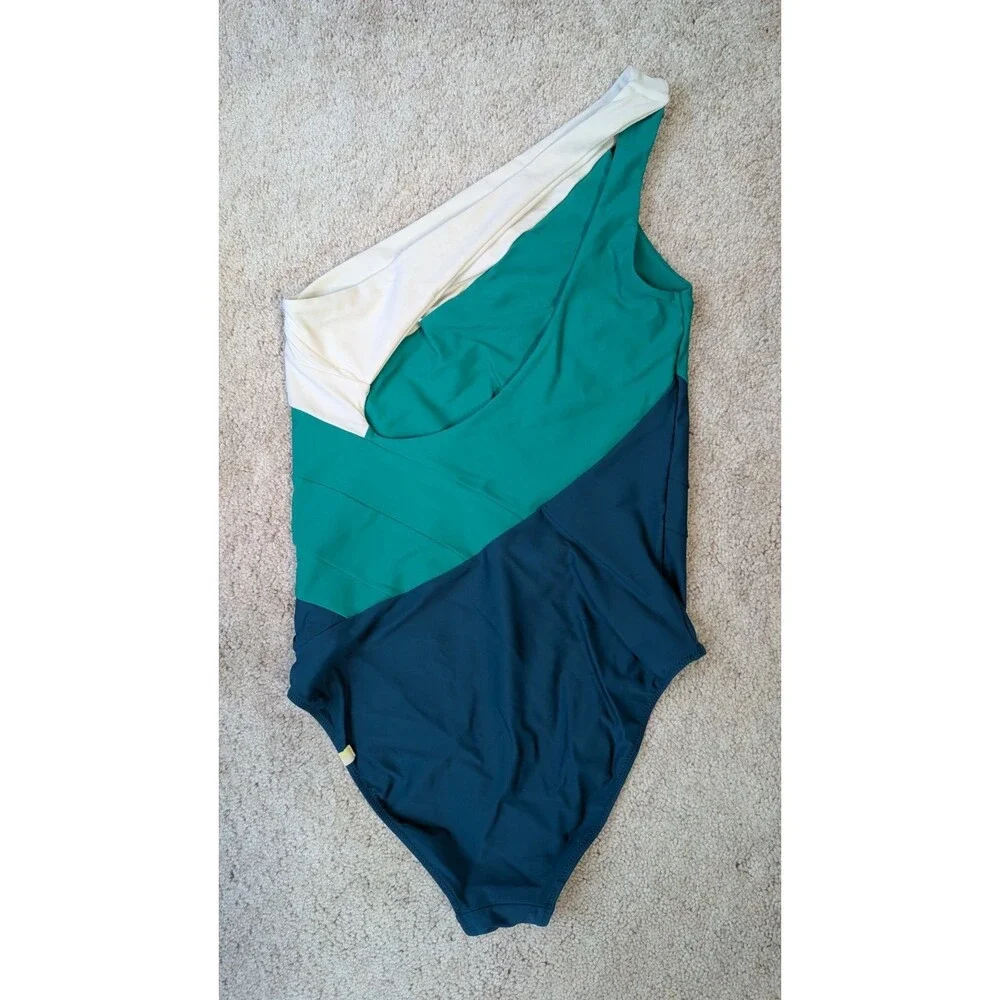 Summersalt Womens 8 White Green Blue Colorblock The Sidestroke OnePiece Swimsuit - Picture 3 of 5
